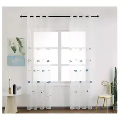 GENERICO - Set X 2 Velos Visillos Blancos con Peces Bordados 140x230 Cm. 2 Paños