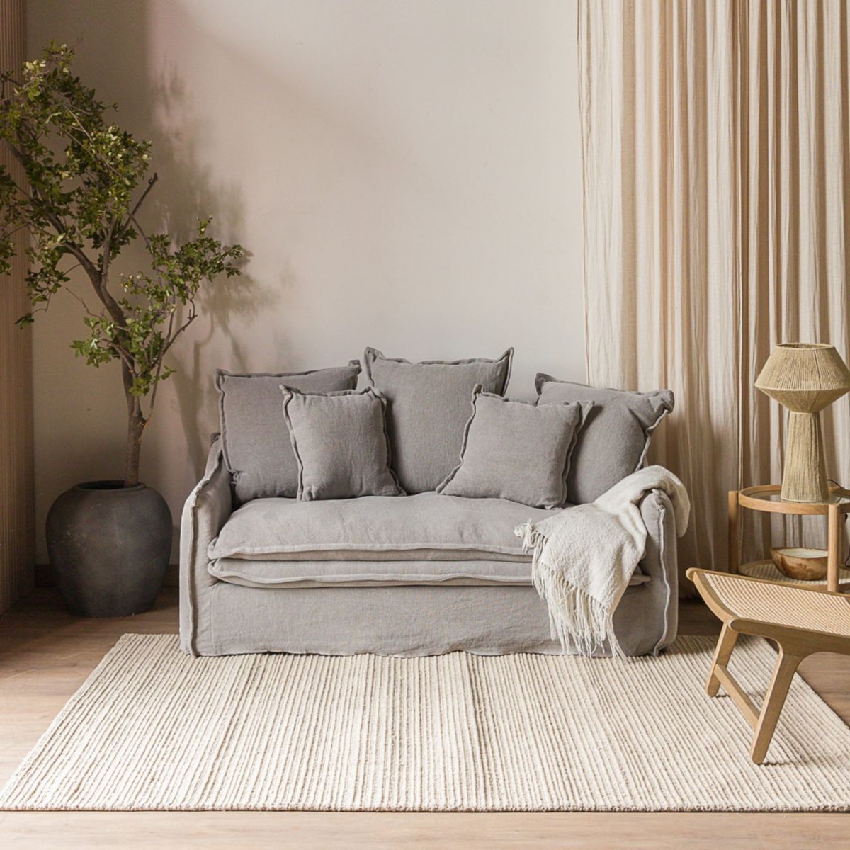 AMOBLE - Sofa Angostura Lino Gris Claro 170 Amoblé