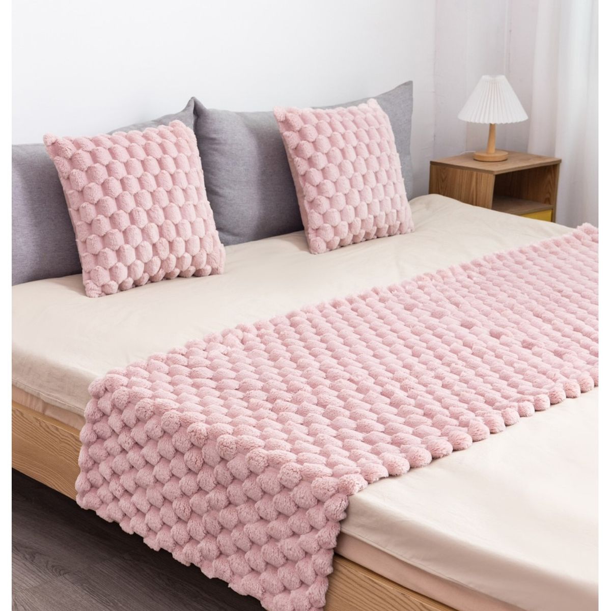 GENERICO - Set Piecera Piel Sintética 190x70 y 2 Fundas 45x45 Rosa Pastel