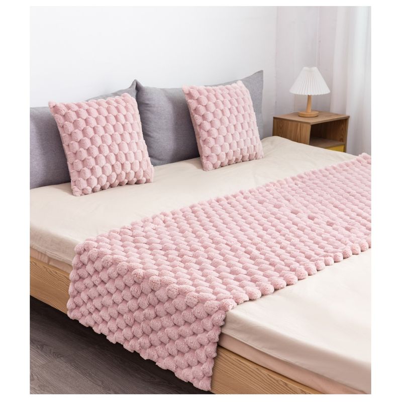 GENERICO - Set Piecera Piel Sintética 190x70 y 2 Fundas 45x45 Rosa Pastel