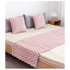 GENERICO - Set Piecera Piel Sintética 190x70 y 2 Fundas 45x45 Rosa Pastel