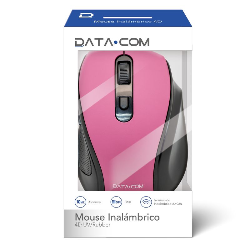 DATACOM - Mouse Inalámbrico Rosado 4D Datacom