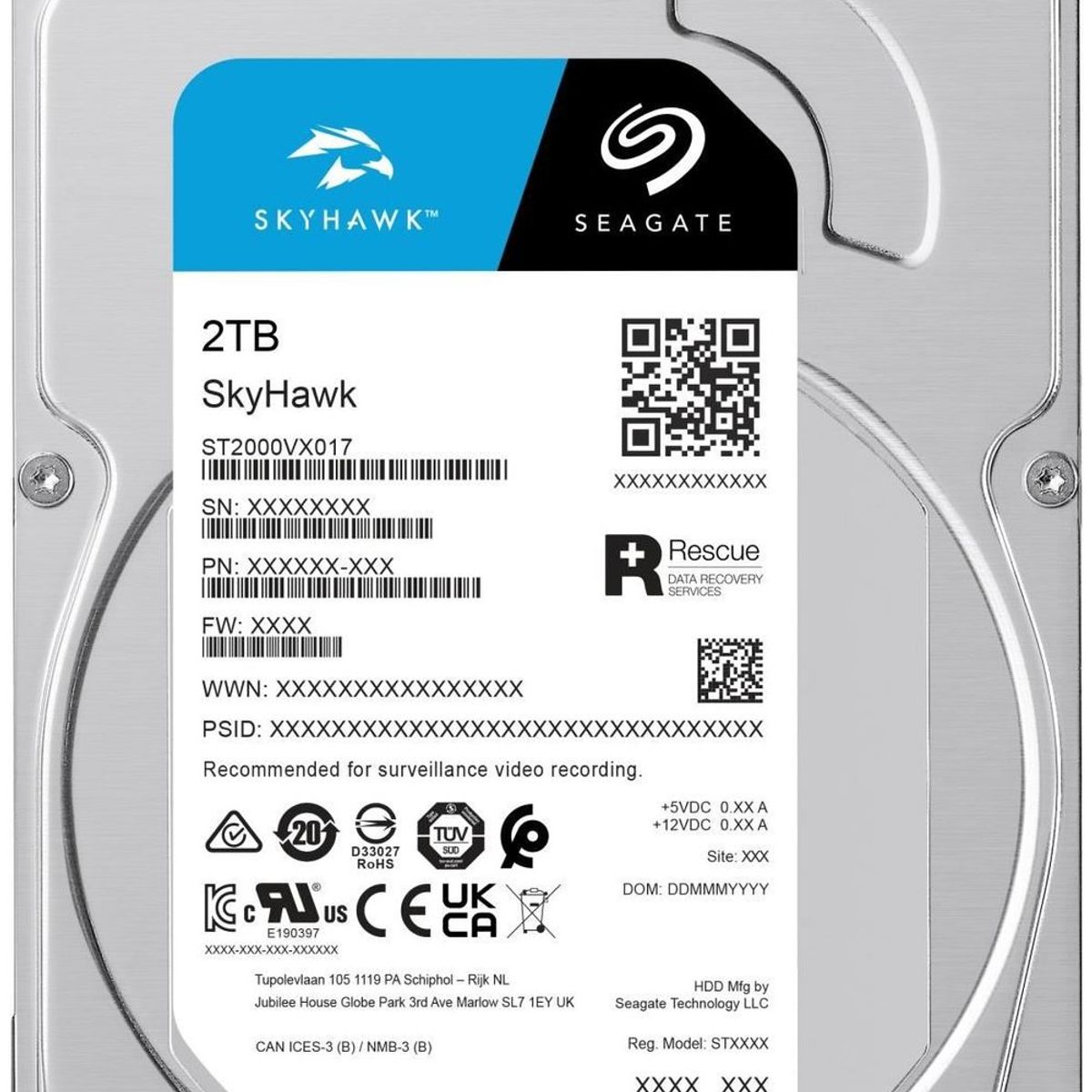 SEAGATE - Disco duro interno Seagate SkyHawk 2TB PC/DVR/NVR Vigilancia