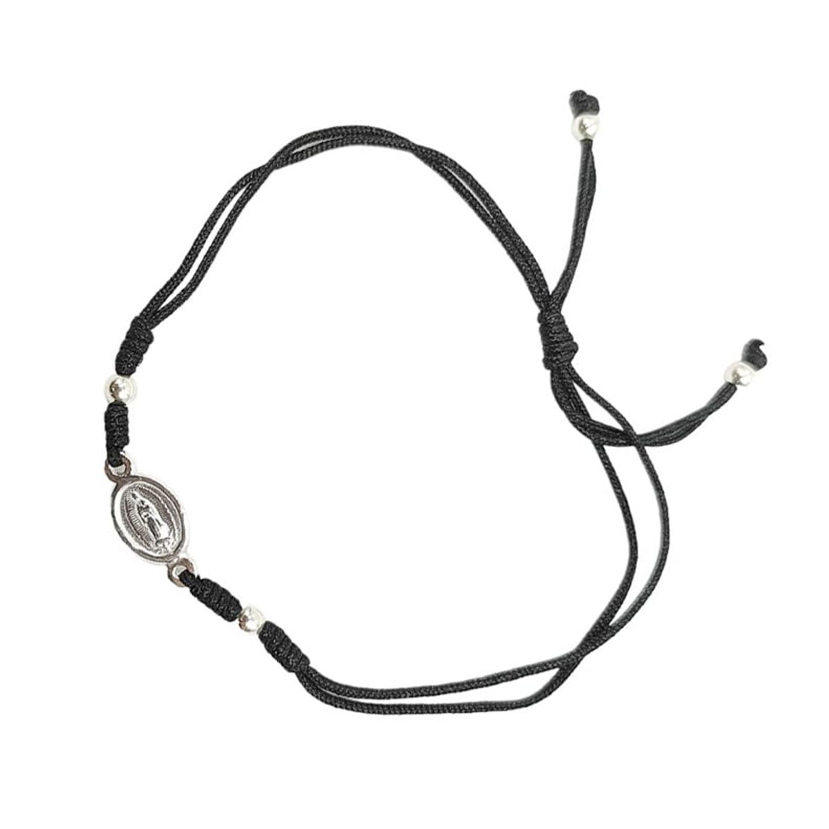 COGGIOLA - Pulsera Virgen De Guadalupe Plata Fina 925 Cordón Negro