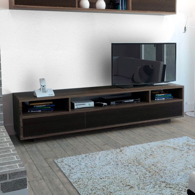 FMFURNITURE - Rack de TV 90" Con 2 Cajones 1 Puerta Café Oscuro 51.5x210x50 cm
