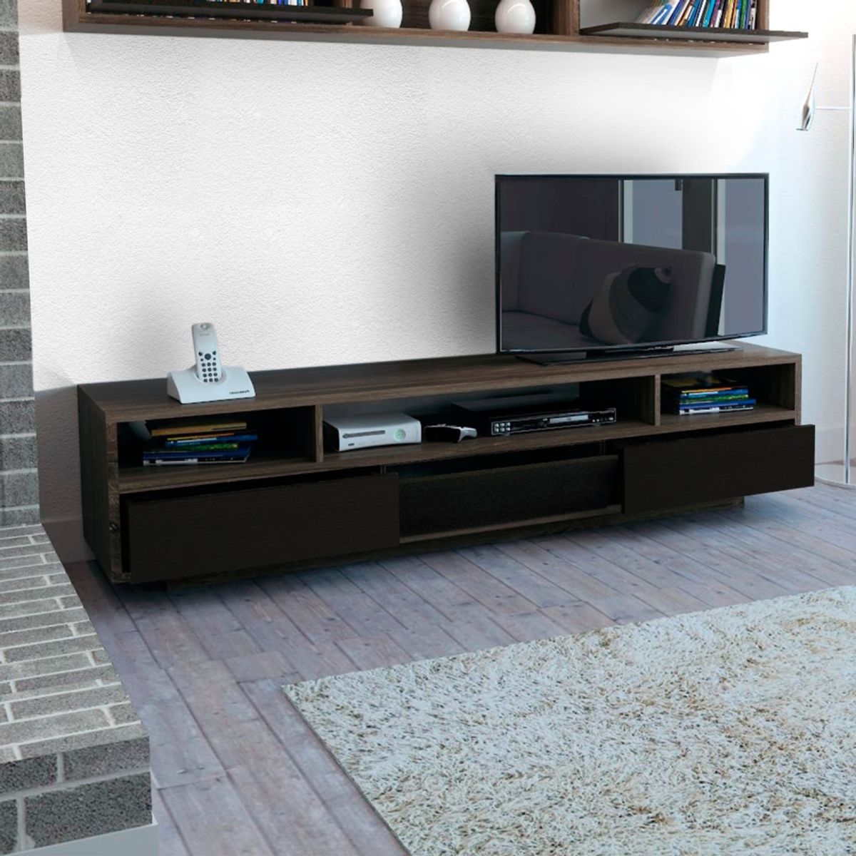FMFURNITURE - Rack TV 90" Con 2 Cajones 1 Puerta Fm-003C Café Oscuro