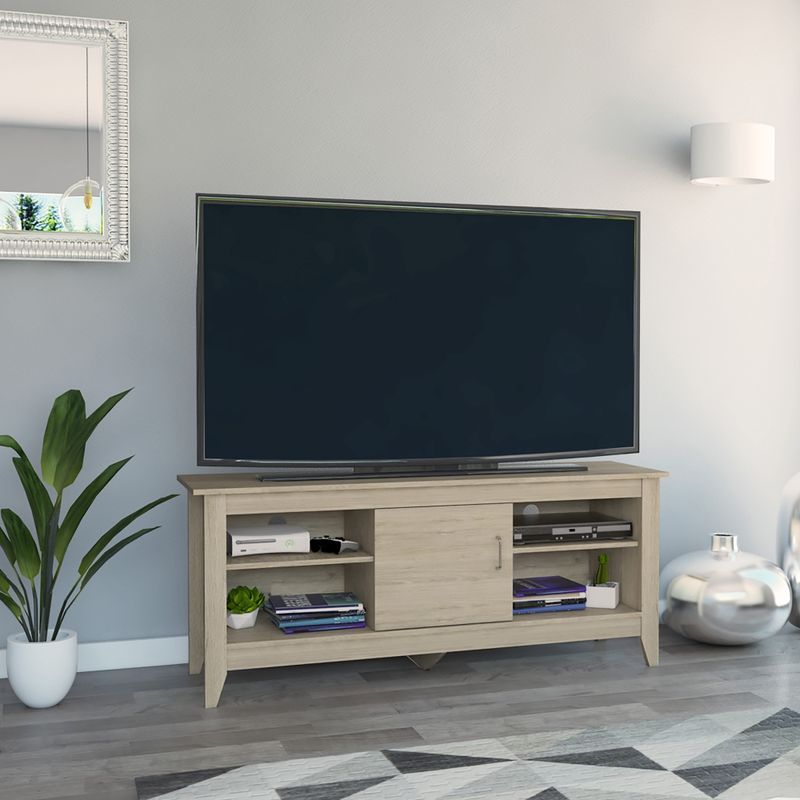 FMFURNITURE - Rack de TV 65" Con 1 Puerta y 4 Repisas - Café Claro 61.5x147.5x40.5 cm