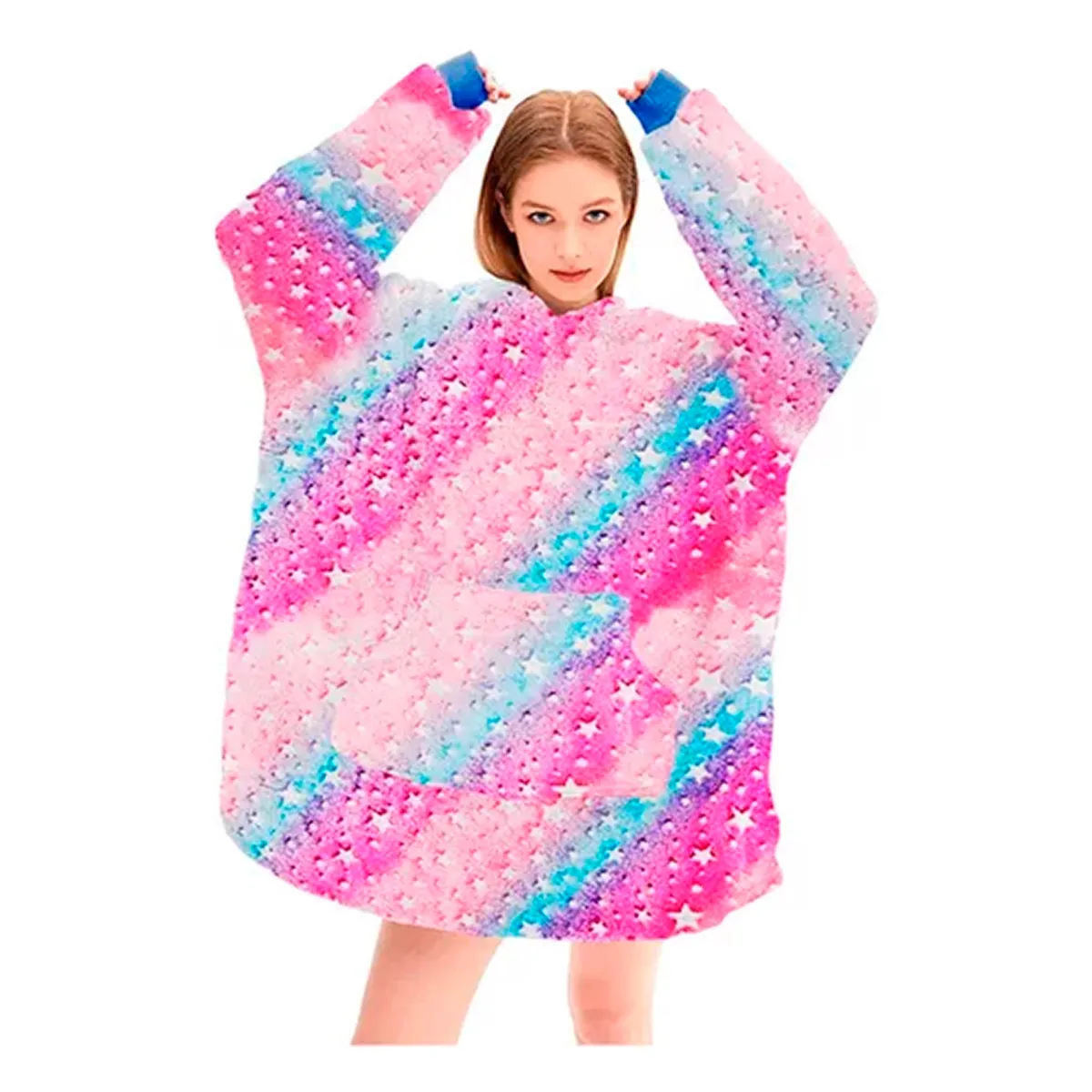 OFERTABKN - Polerón De Franela Con Capucha Luminoso  Estrellas Multicolor