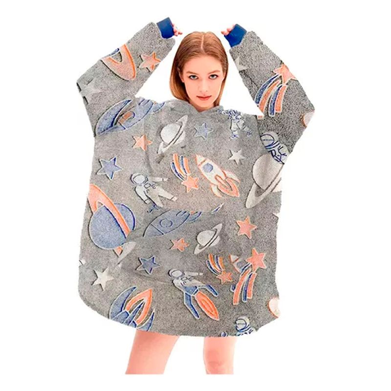 OFERTABKN - Polerón De Franela Con Capucha Luminoso Brillante Nave espacial Gris