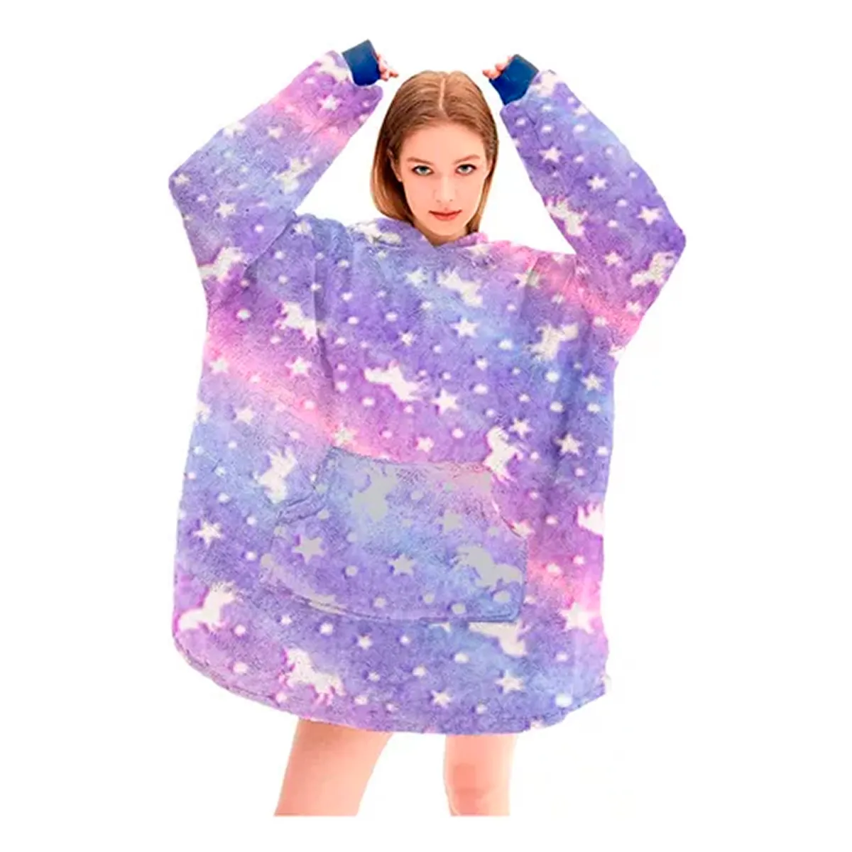 OFERTABKN - Polerón De Franela Con Capucha Luminoso Brillante Unicornio Morado