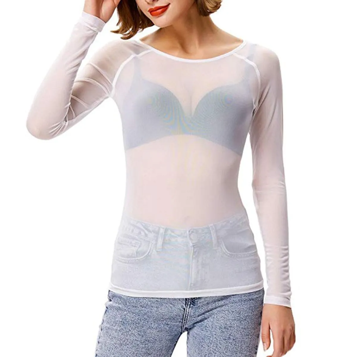 EVERSO - Pack 3 Camiseta Transparente De Manga Larga Para Mujer