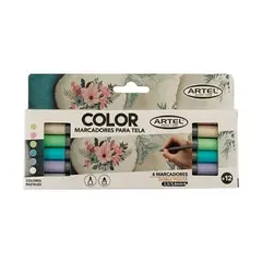 ARTEL - Set 6 Marcadores doble punta para tela colores pastel