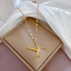 GENERICO - Collar Colibrí Cadena En Acero Inoxidable - Bañado Oro 18k