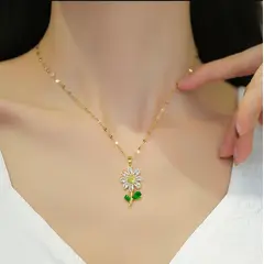 GENERICO - Collar Flor Planta Cadena En Acero Inoxidable - Bañado Oro 18k