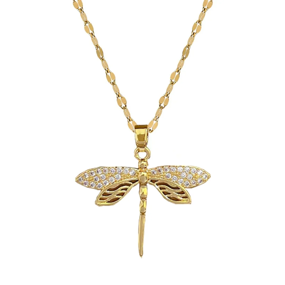 GENERICO - Collar Libélula Cadena En Acero Inoxidable - Bañado Oro 18k