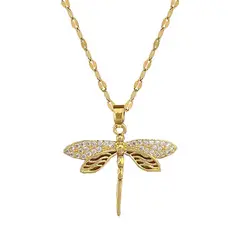 GENERICO - Collar Libélula Cadena En Acero Inoxidable - Bañado Oro 18k