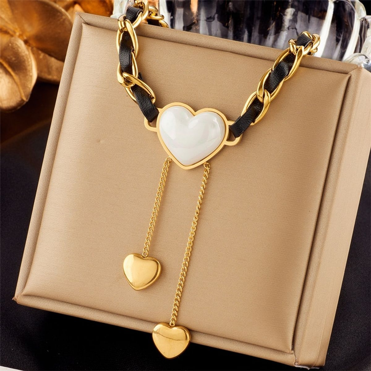 GENERICO - Choker Borla De Corazón - Collar Acero Inoxidable Bañado En Oro 18k