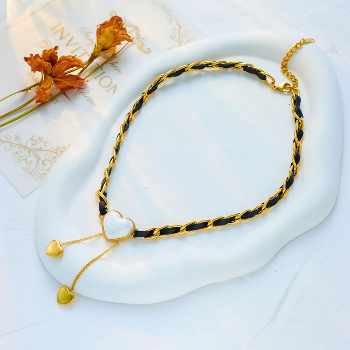 GENERICO - Choker Borla De Corazón - Collar Acero Inoxidable Bañado En Oro 18k