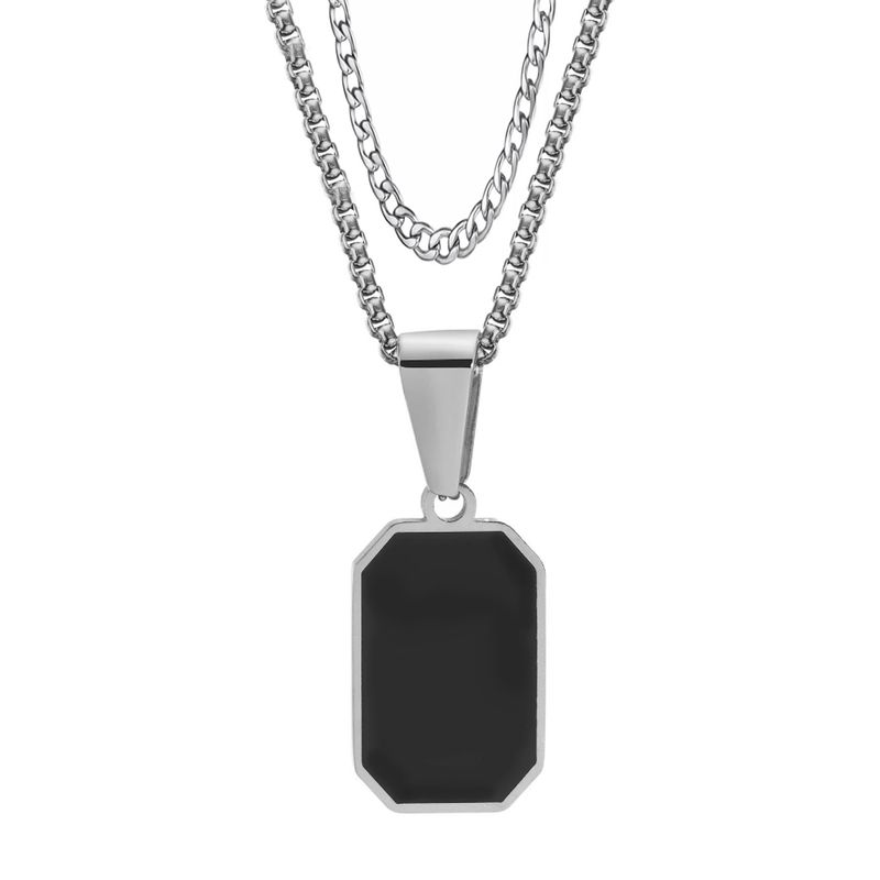 GENERICO - Cadenas 2 en 1 Placa Collar Grumet Acero Inoxidable Hombre