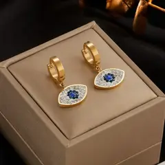 GENERICO - Aros Ojo Turco Argolla Colgantes - Acero Bañado En Oro 18k