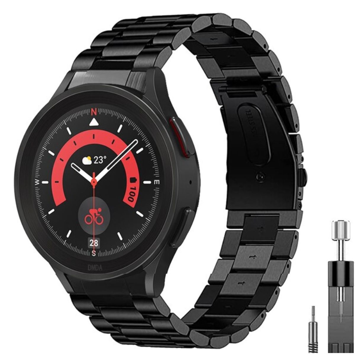 GENERICO - Correa Acero para Galaxy Watch 4 y 5 + Ajustador Negra