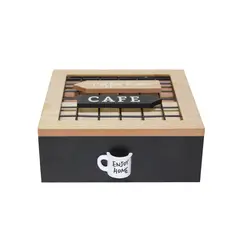 NEWTREE - Caja Porta Té De Madera "Coffe Time" 4 Divisiones