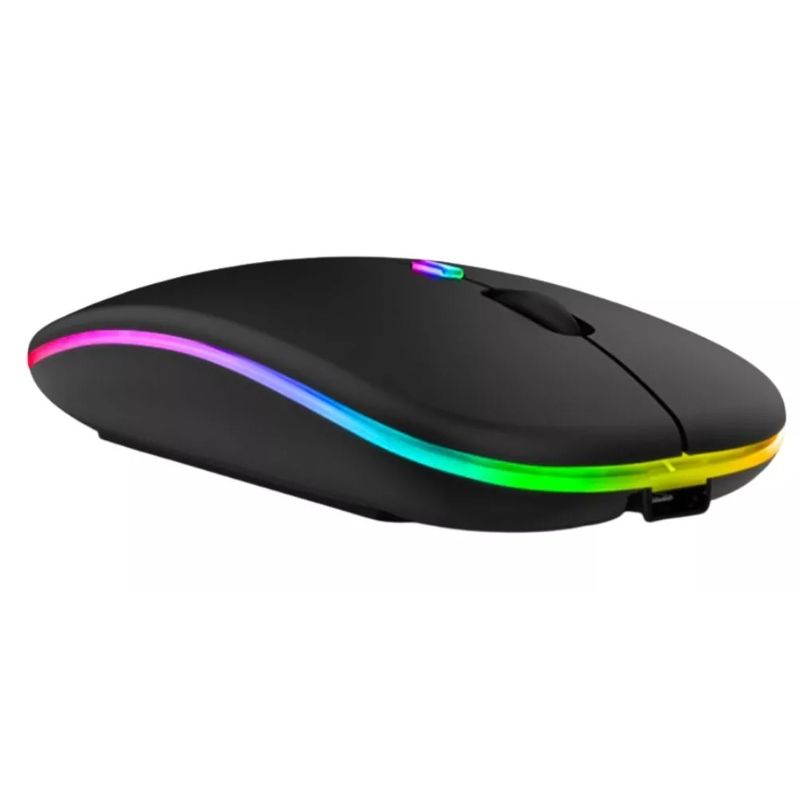 GENERICO - Mause Óptico Inalámbrico Recargable Led Rgb 24ghz Rf-6800 NEGRO