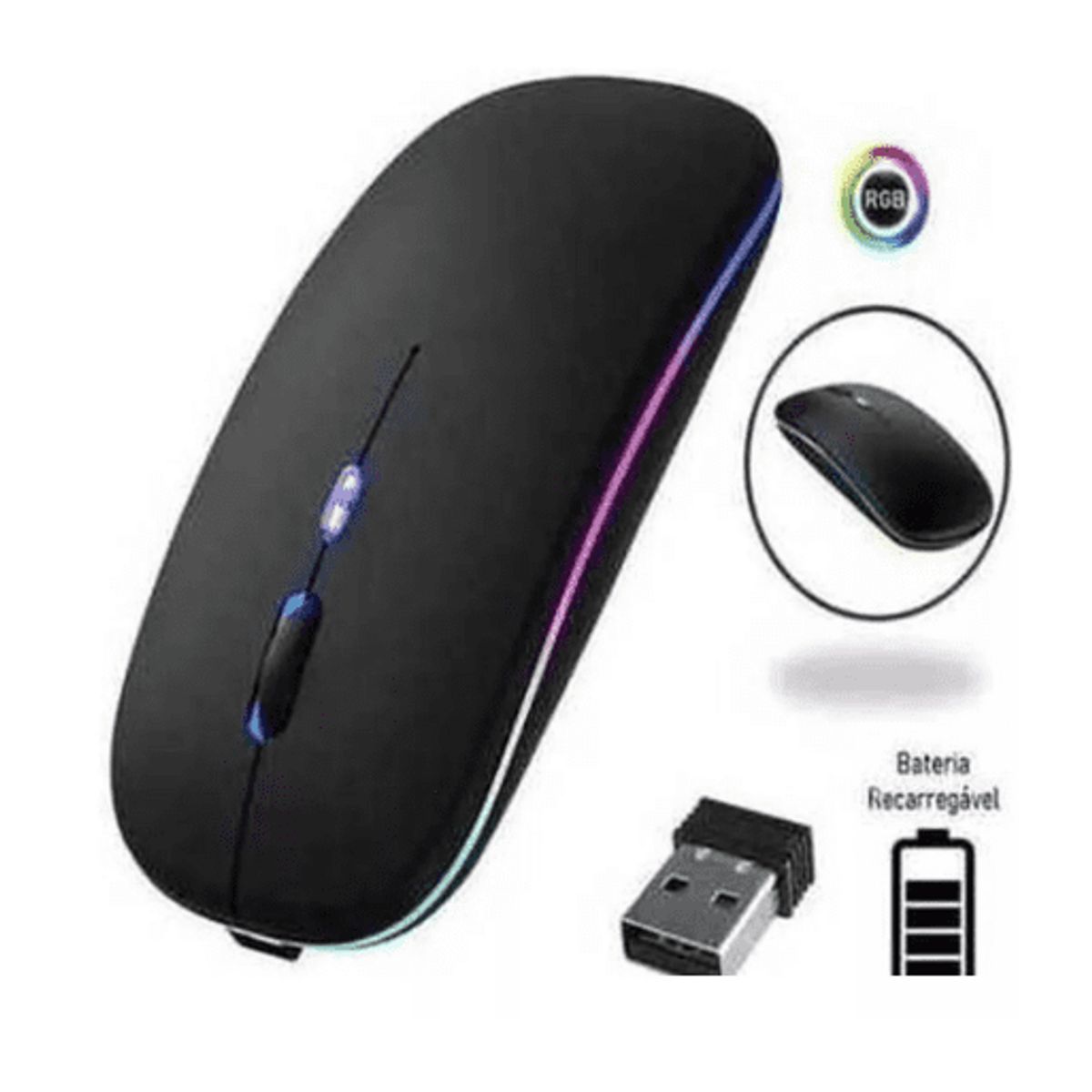 GENERICO - Mause Óptico Inalámbrico Recargable Led Rgb 24ghz Rf-6800 NEGRO