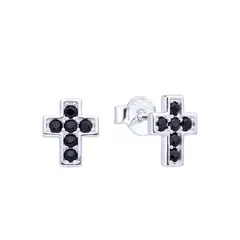 ANDREA COGGIOLA JOYAS - Aros Cruz Circón Negro Mini Plata Fina 925