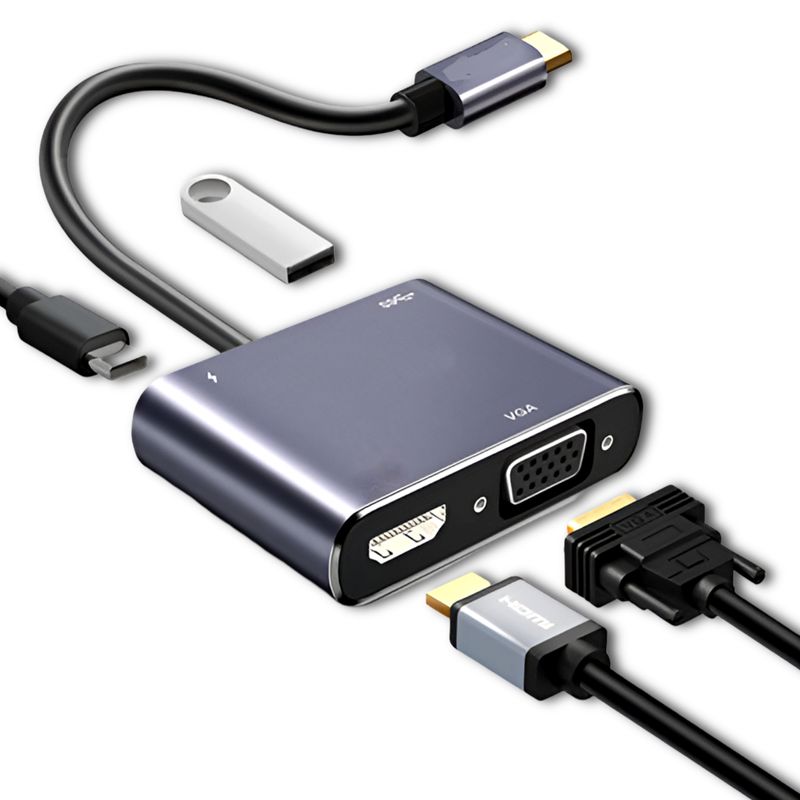 ULINK - Hub Adaptador 4 en 1 Type-C a HDMI 4K + VGA + USB 3.0+ USB C - Gris