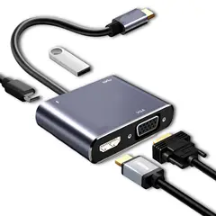 ULINK - Hub Adaptador 4 en 1 Type-C a HDMI 4K + VGA + USB 3.0+ USB C - Gris