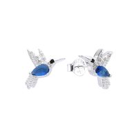 Aros Colibrí Circón Azul Plata Fina 925