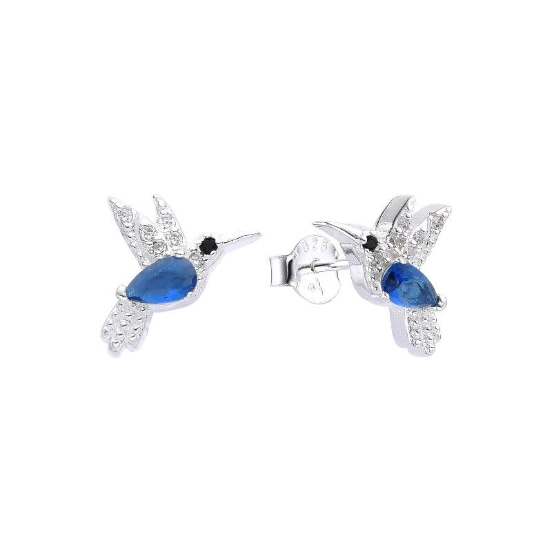 ANDREA COGGIOLA JOYAS - Aros Colibrí Circón Azul Plata Fina 925