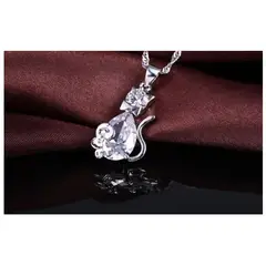 GENERICO - Collar De Gato Plata 925 Cat Lover Con Aros