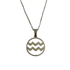 GENERICO - Colgante Signo Acuario Acero Inoxidable con Cadena 50 cms