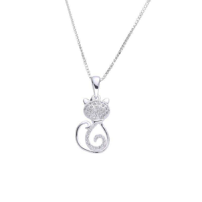 ANDREA COGGIOLA JOYAS - Collar Gato Calado Circón Blanco Plata Fina 925