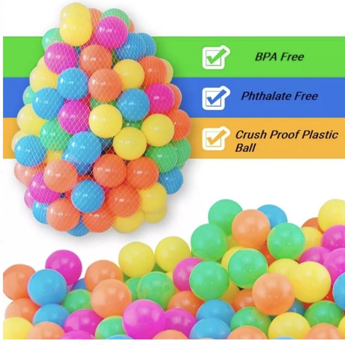 GENERICO - MALLA DE 50 PELOTAS PLÁSTICAS 5,8 CM