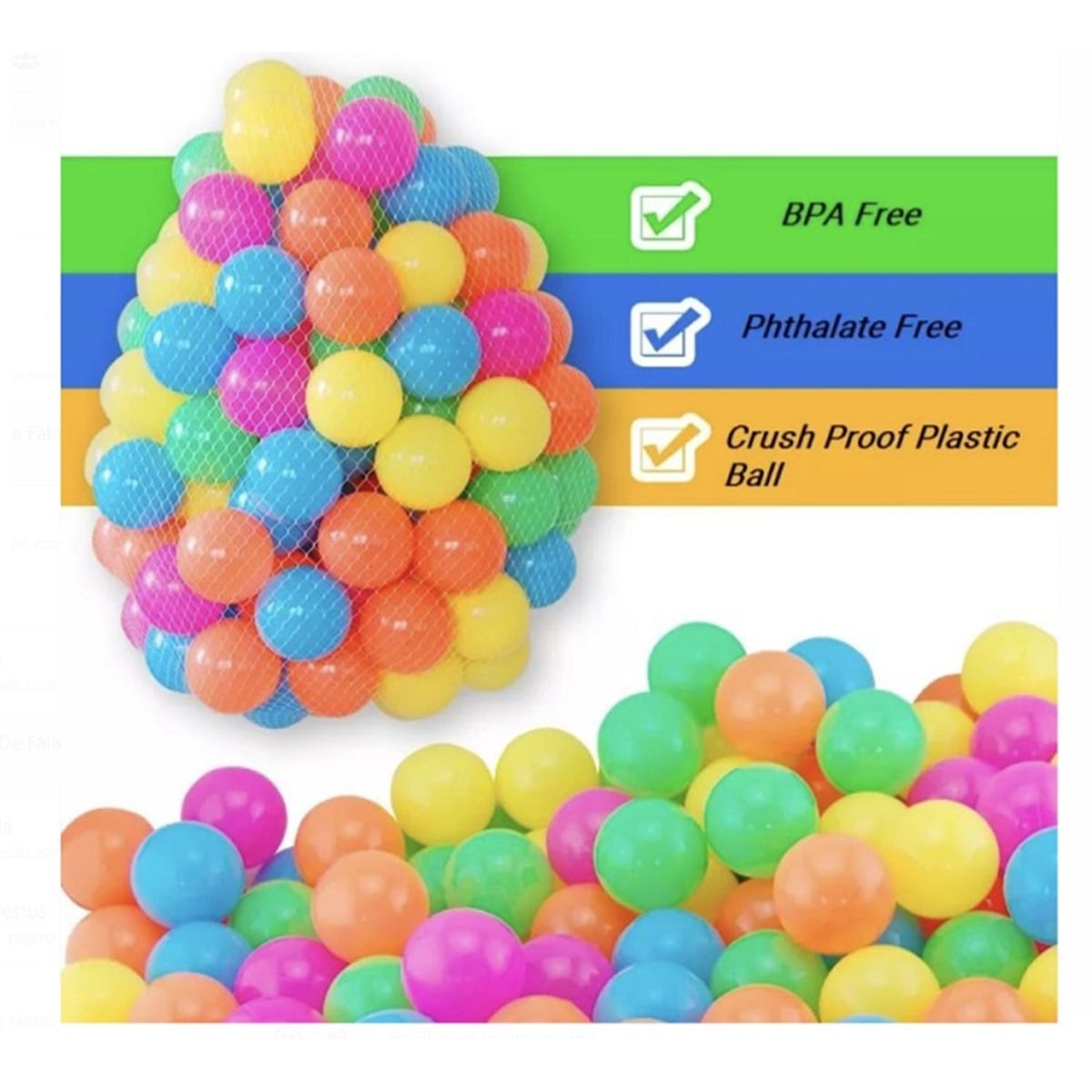 GENERICO - MALLA DE 50 PELOTAS PLÁSTICAS 5,8 CM