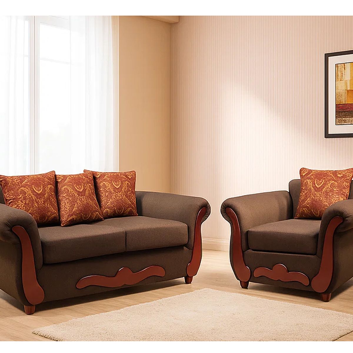 DKORA - Living Kenny sofa 3 cuerpo + 2 sillon 1 cuerpo Chocolate
