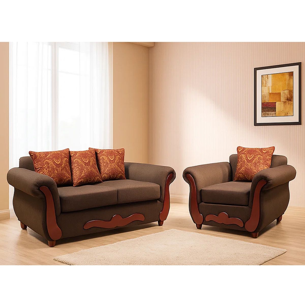 DKORA - Living Kenny sofa 3 cuerpo + 2 sillon 1 cuerpo Chocolate
