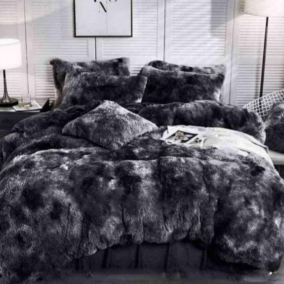 ANGELES DEL HOGAR - Cobertores  de Invierno peludos con chiporros King Negro Jaspeado