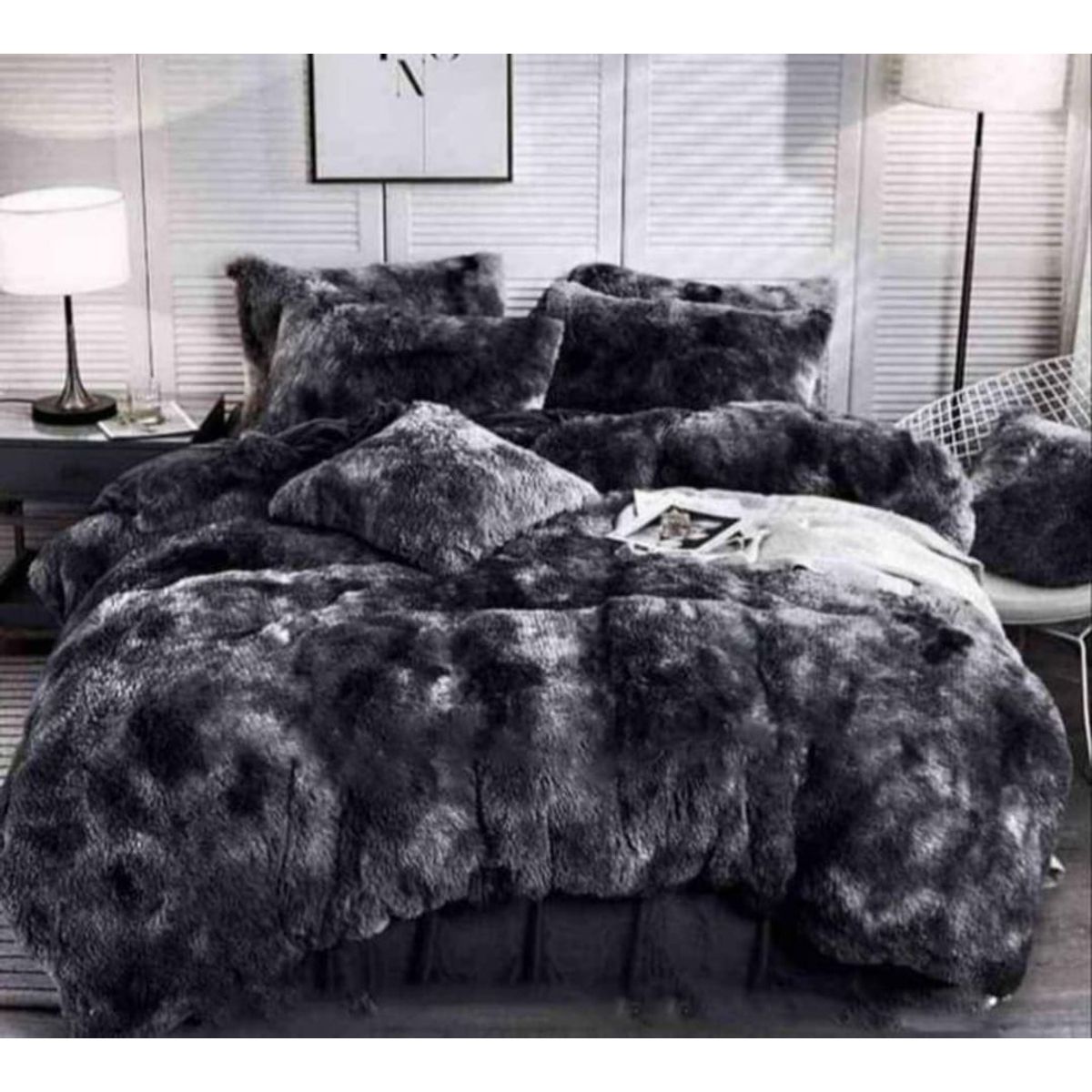 ANGELES DEL HOGAR - Cobertores  de Invierno peludos con chiporros King Negro Jaspeado