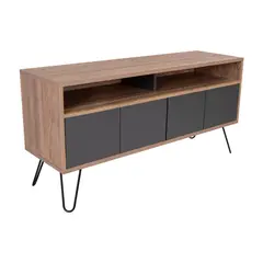 FMFURNITURE - Rack TV 55" Con 2 Repisas Y 4 Puertas Fm-006C - Cafe Claro / Plomo