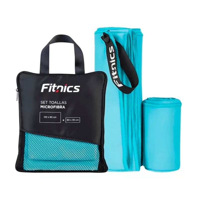 GENERICO - Set 2 Toalla De Microfibra 120x60 + 80x30 + Estuche Azul