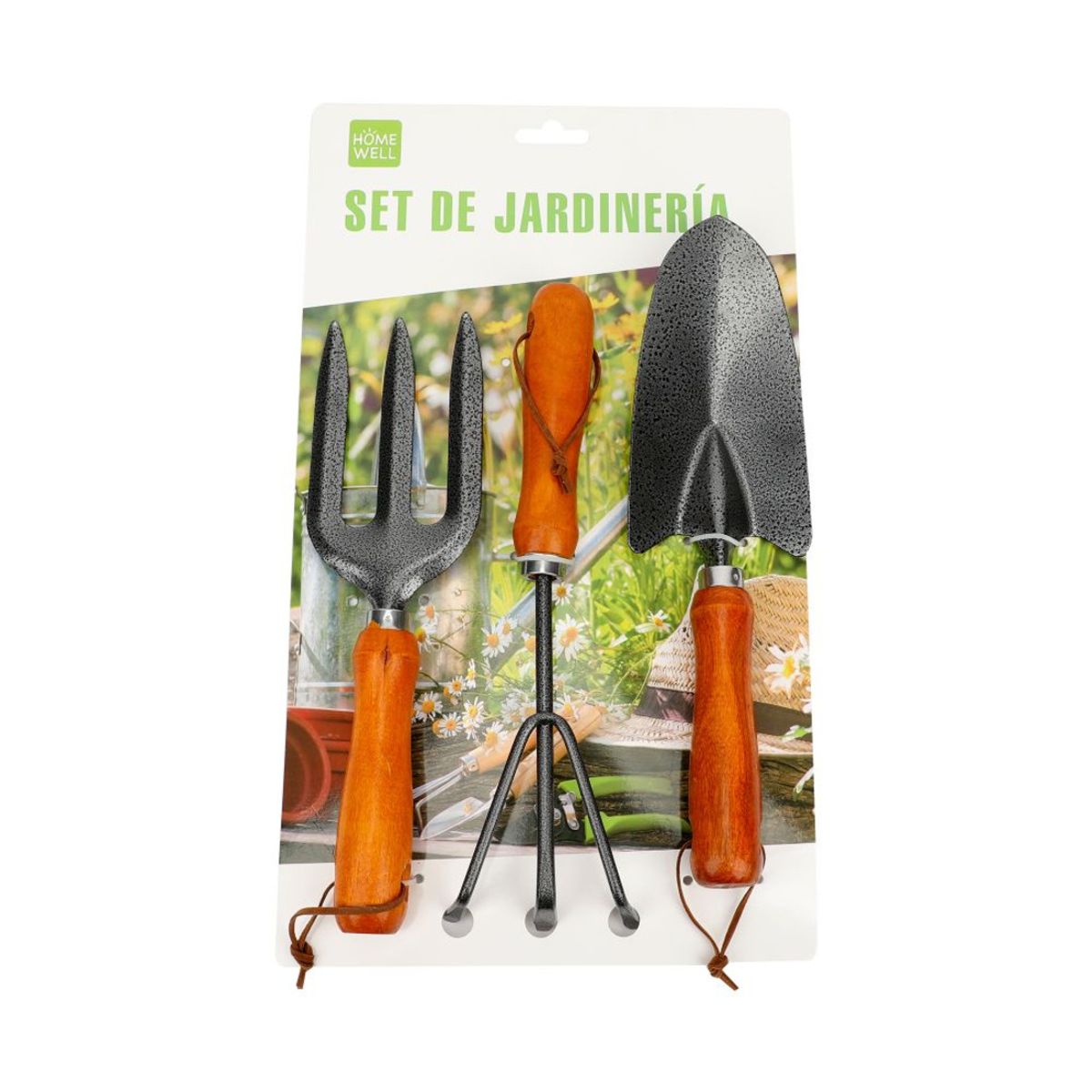 HOMEWELL - Set Herramientas Jardinería Pala Rastrillo Tridente (3u) HOMEWELL