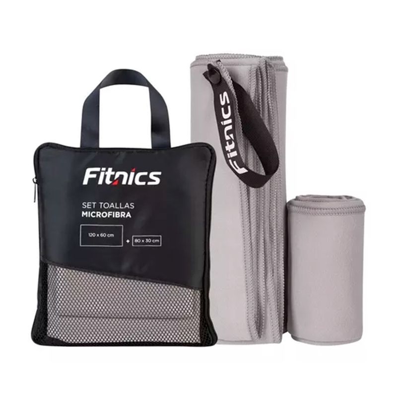 GENERICO - Set 2 Toalla De Microfibra 120x60 + 80x30 + Estuche Gris