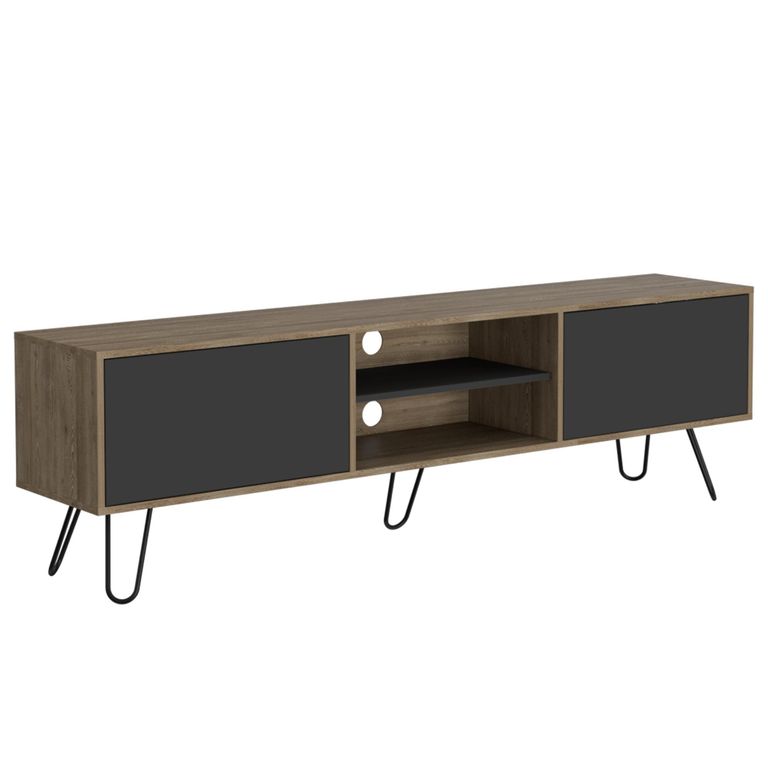 Rack TV 80" Con 2 Puertas Fm-007C - Cafe Claro / Plomo