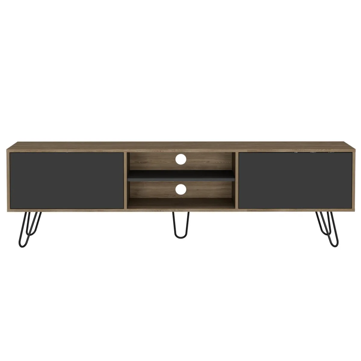 FMFURNITURE - Rack TV 80" Con 2 Puertas Fm-007C - Cafe Claro / Plomo