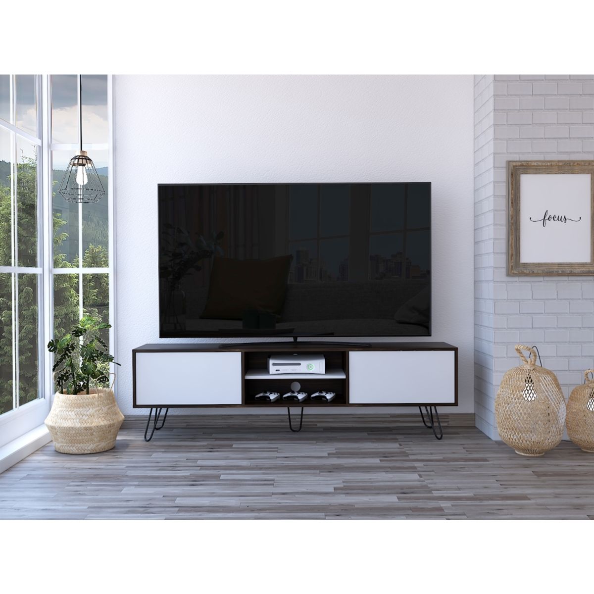 FMFURNITURE - Rack TV 80" Con 2 Puertas Fm-007O - Café Oscuro