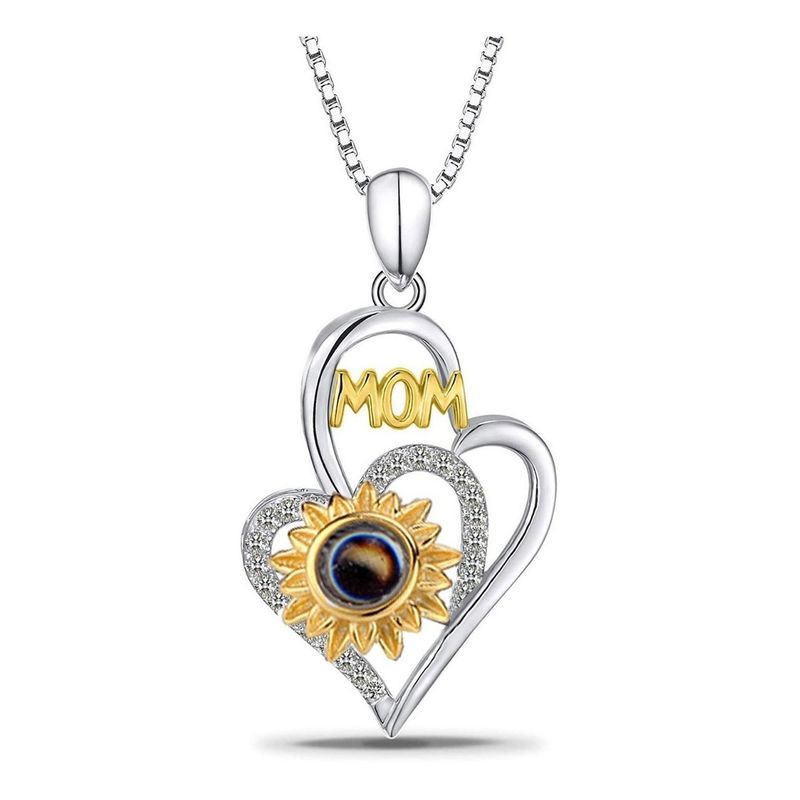 GENERICO - Collar Plata 925 Corazon Girasol Mamá Te Amo 100 Idiomas Mom…